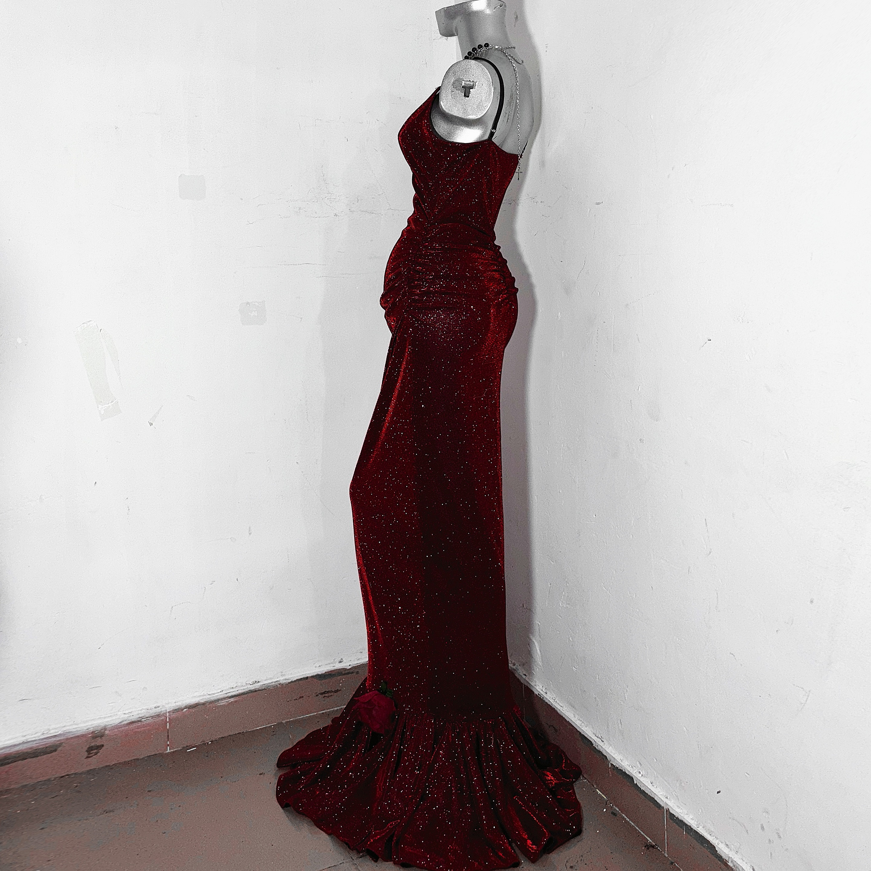 潮汐之心*TDH原创红色哥特爆闪亮片性感鱼尾裙连衣裙拖地礼服长裙 - 图3