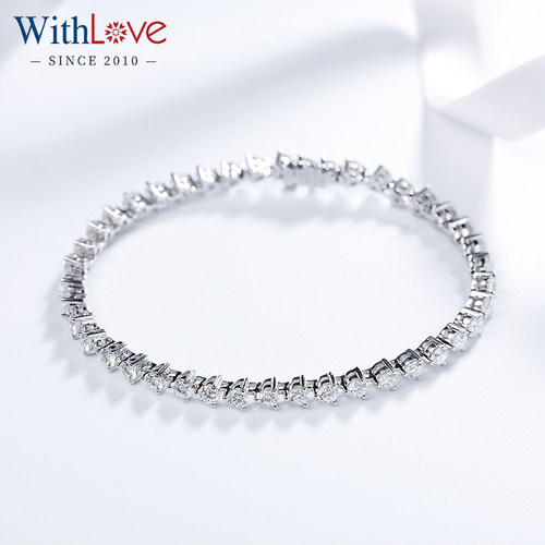 WithLove 白18K金4.1克拉豪华满钻排钻女士铂金结婚钻石手链定制 - 图1