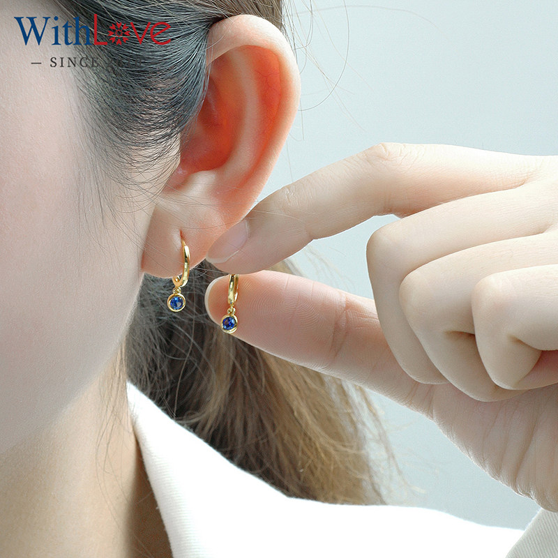 WithLove 黄18K金包边镶嵌蓝宝石耳环简约精致时尚耳饰送女友,淘宝优惠券,粉丝福利购,淘宝优惠卷