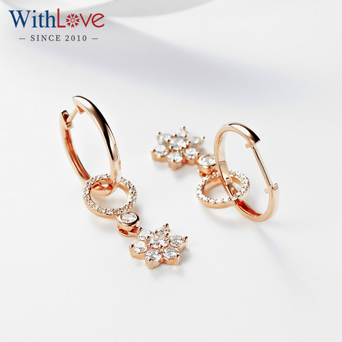 WithLove 18K金1克拉豪华钻石耳坠 花形女结婚耳环耳饰定制 - 图1