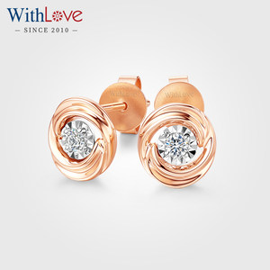 WithLove 玫瑰金18k彩金圆形钻石耳钉百搭耳饰单钻真钻车花显大