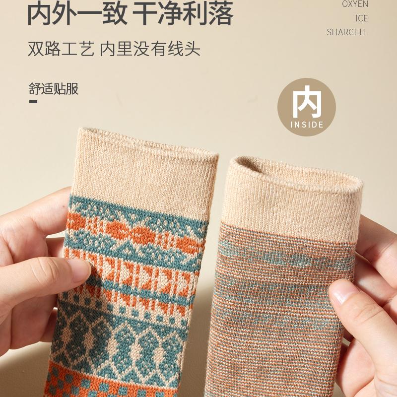 复古袜子女秋冬纯棉中筒保暖堆堆长筒民族风冬季2025新款爆款长袜 - 图0