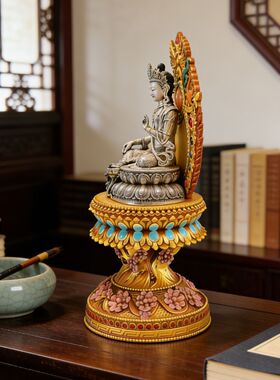 藏式佛台佛座树脂彩绘民族风佛台家用桌面摆放装饰适合10厘米佛像