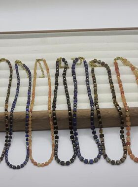 美拉德天然方形青金石头颈链高级小众轻奢波西米亚风格十字链