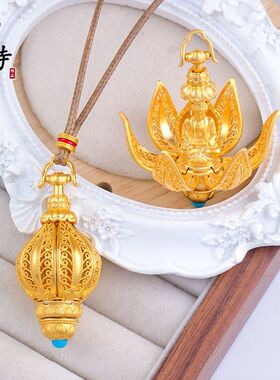 新品久不掉色花开见佛像沙金吊坠莲花可开合新中式百搭项链吊坠女