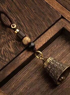 复古风黄铜心经铃铛钥匙扣创意三狮铃铛宠物饕餮铃铛汽车钥匙挂件