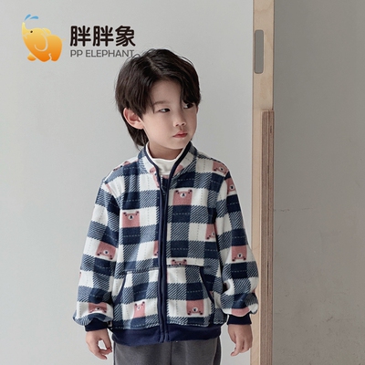 胖胖象反季春秋季儿童印花毛毛衣外套男女童宝宝保暖休闲短款上衣