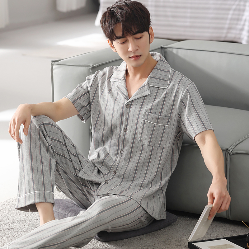 夏季男士短袖长裤家居服纯棉睡衣 芬颜睡衣/家居服套装