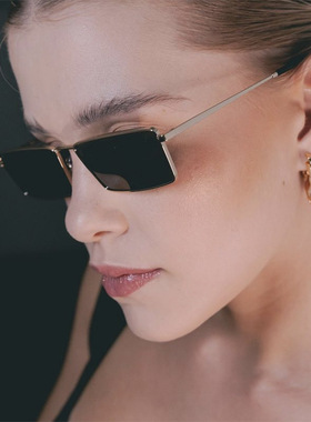欧美风窄框墨镜女金属小框高级感老钱风极简太阳眼镜防紫外线遮阳