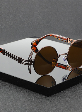 新款赛博朋克太阳眼镜男女款遮阳防紫外线异形复古金属圆框墨镜