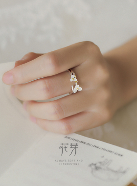 花芽生如夏花戒指女纯银简约学生闺蜜款可调节开口食指戒尾戒单戒