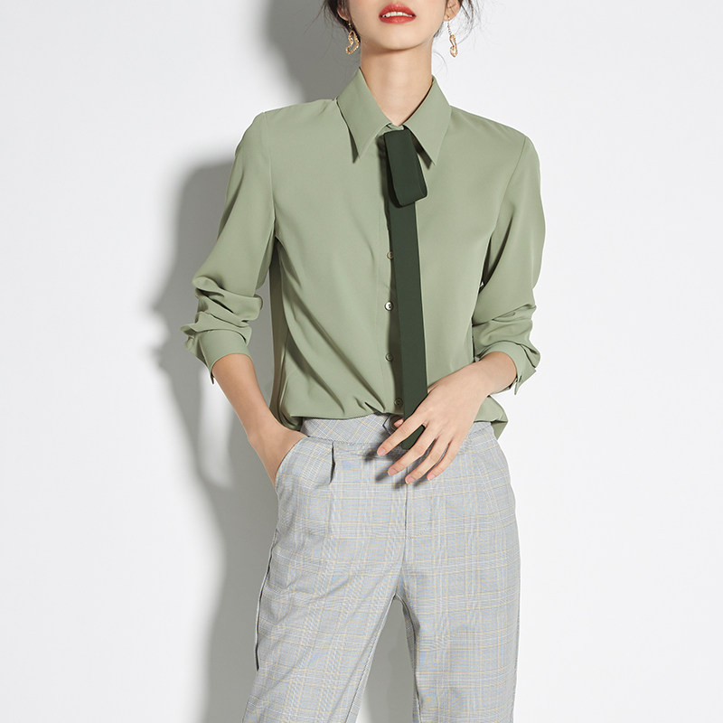 阿cir绿色雪纺衬衫女职业正装2020 circlofy服饰衬衫