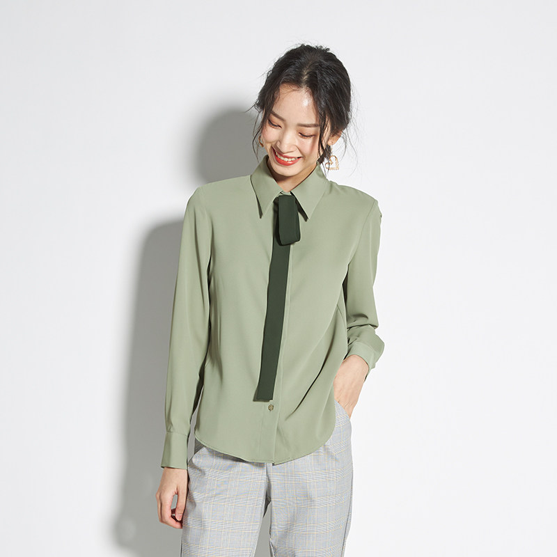阿cir绿色雪纺衬衫女职业正装2020 circlofy服饰衬衫
