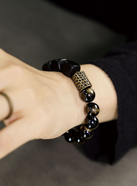 曲尾花原创设计檀木金曜石手串