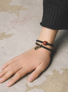 曲尾花黑檀木百搭国潮双圈手链