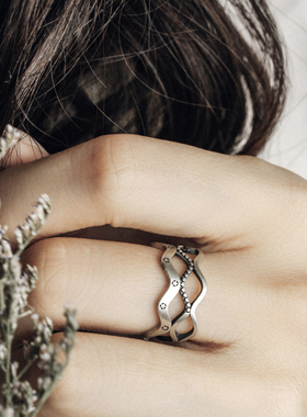 原创复古多层百搭休闲风银戒指