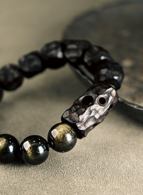 曲尾花原创手工黑檀木金曜石手串