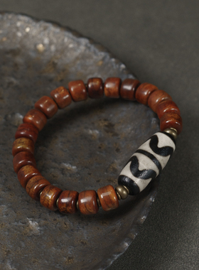 曲尾花原创设计复古牛骨情侣手串