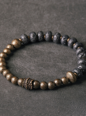 曲尾花原创设计黑色复古做旧手链