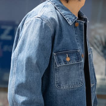 DOOITT retro ຊັກແລະ polished ສີ່ກະເປົ໋າ workwear denim jacket ຜູ້ຊາຍແລະແມ່ຍິງ casual jacket