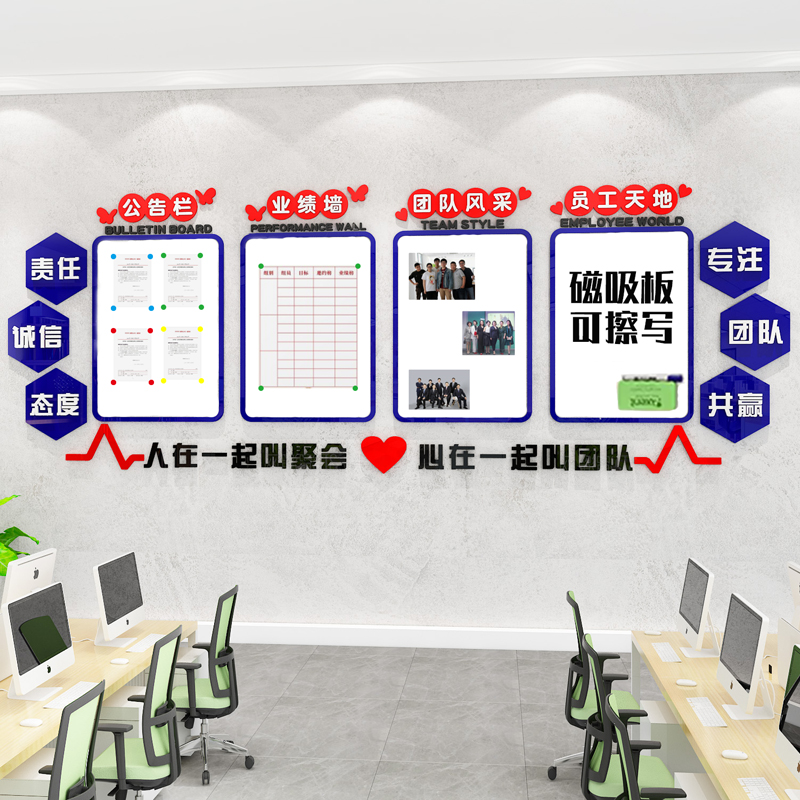 企业FXO化墙布置公告栏展示文板吸白板业绩榜公司办贴磁公室墙面 - 图1