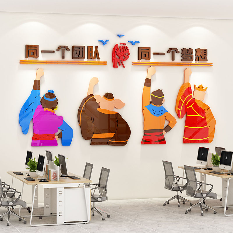 办公室墙面装饰创意团队凝聚力励志文化背景墙贴立体企业公司布置-图1