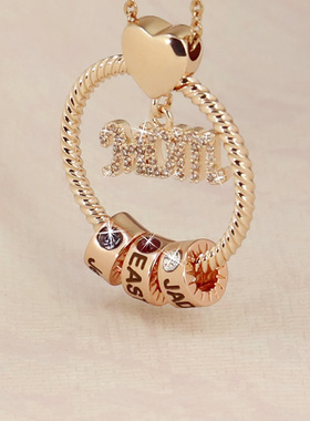 跨境12生辰石项链女ins小众欧美刻字彩钻MOM母亲节礼物饰品女