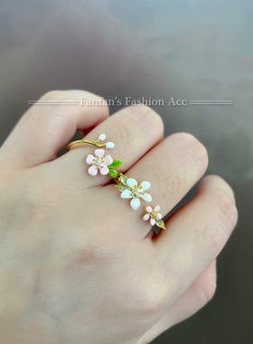 女镀金珐琅清新开口戒指