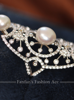 闪钻重工珍珠戒指锆石欧美大气