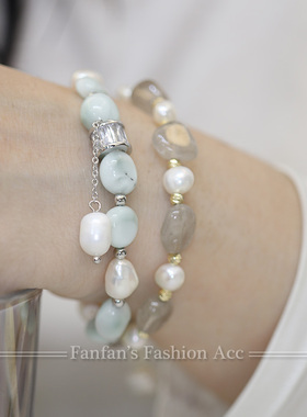 浅蓝海纹石珍珠手串女款轻奢高级感春夏手链送闺蜜女友度假风手饰
