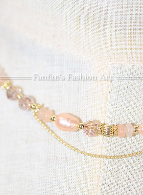 淡水珍珠仿水晶天然石串珠项链