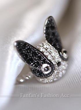 可爱小狗戒指锆石镶嵌分色电镀指环明星同款萌宠物戒子礼物女新款