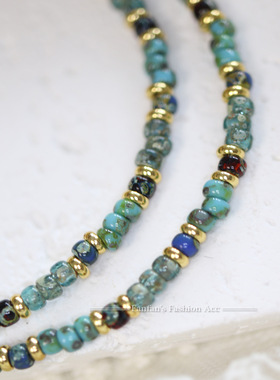 绿色薄荷曼波古董米珠油画风小众串珠项链度假海边叠戴夏日锁骨链