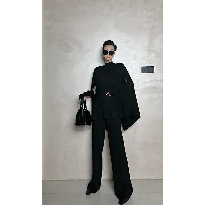 Dan Dan 暗黑风蝙蝠袖高领毛衣俩件套女 披肩斗篷套装,淘宝优惠券,粉丝福利购,淘宝优惠卷