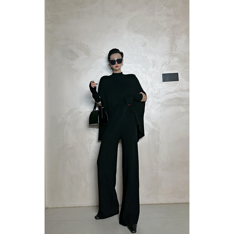 Dan Dan 暗黑风蝙蝠袖高领毛衣俩件套女 披肩斗篷套装,淘宝优惠券,粉丝福利购,淘宝优惠卷