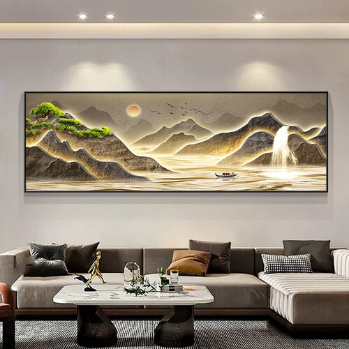 背有靠山现代轻奢客厅沙发装饰画新中式山水挂画茶室办公室墙壁画 - 图0