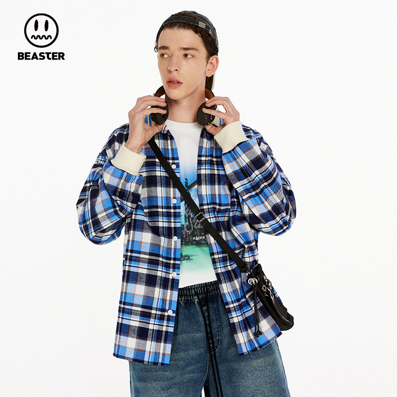 beaster小恶魔潮牌格子纯棉男衬衫 beaster衬衫