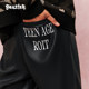 Beaster slogan print black leather pants men 23 autumn new American high street loose waterproof straight pants