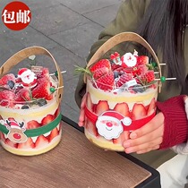 Net Red Christmas Transparent Hand Bucket Cake Decoration Santa Elk Elk Strawberry Cream Barrel Dessert Packaging Box