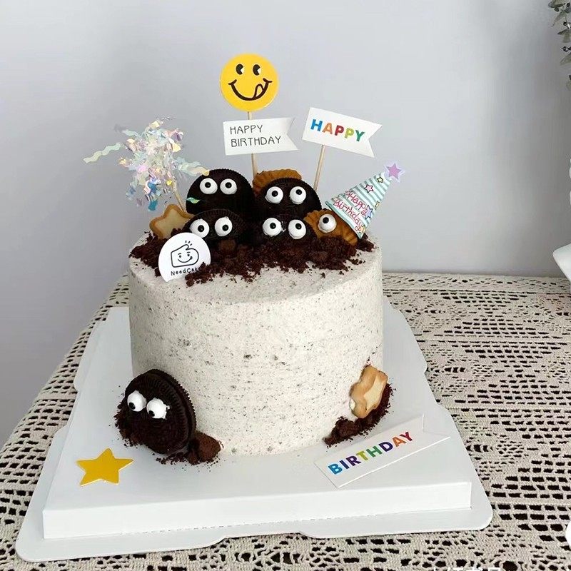 万圣节烘焙奥利奥饼干眼睛蛋糕装饰搞怪彩色小帽子三角帽插牌插件