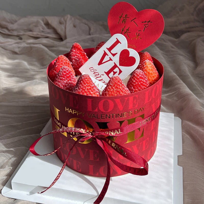 214浪漫情人节蛋糕装饰红色烫金LOVE围边丝带情人节快乐插牌插件