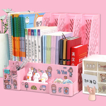 Desktop Book Stand With Pen Holder Document Rack Student Dormitory Book Containing box separating shelf shelving document Bar base