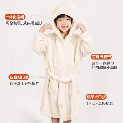 小番薯potatokids儿童浴袍男童浴衣浴巾女童可穿式吸水速干睡袍 - 图3
