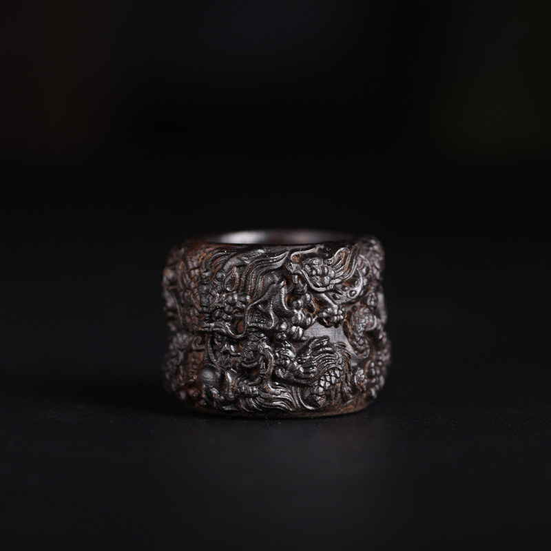 Xuantong Bodhisattva chess, agarwood, dragon pattern, finger ring, wood carving, handmade jewelry, ring, gift, wood jewelry, cultural toy
