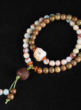 玄同南美绿檀6mm双拼星月寿山石手链流行时尚佛珠男女情侣款手饰