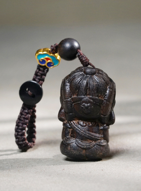 菩萨棋沉香木黄财神包包挂件汽车钥匙扣木雕手机链男女沉香配礼品