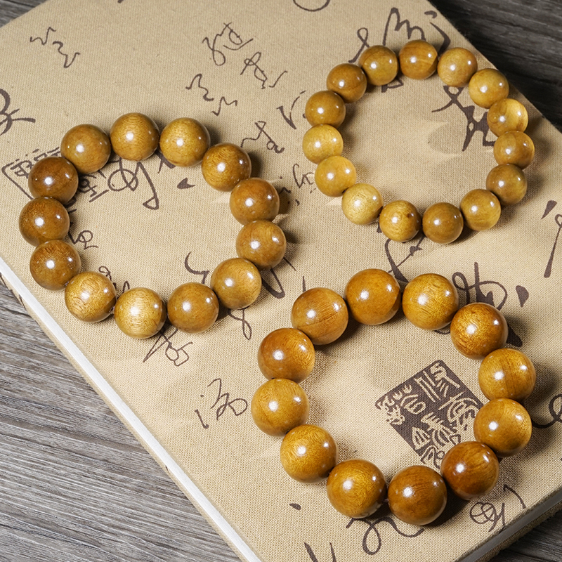 金丝楠木佛珠手串黄金底金丝顺纹木串文玩男女款手链把玩手饰 - 图0