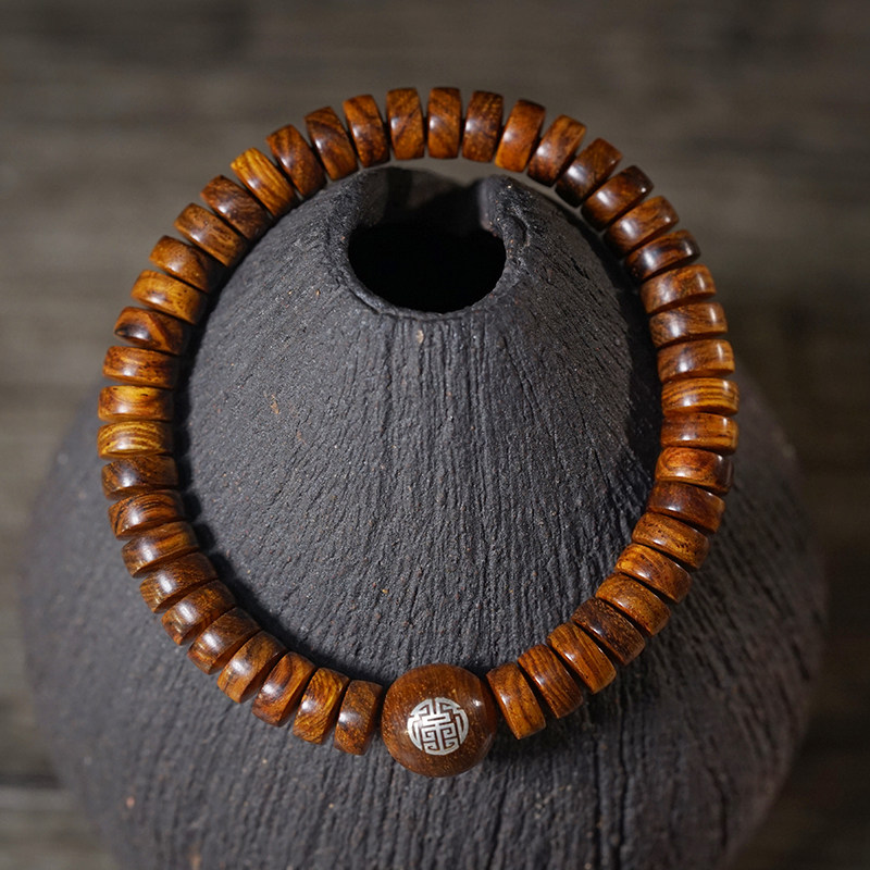 海南黄花梨海黄降香黄檀精工药片珠手串镶嵌银丝DIY隔珠文玩手链,淘宝优惠券,粉丝福利购,淘宝优惠卷