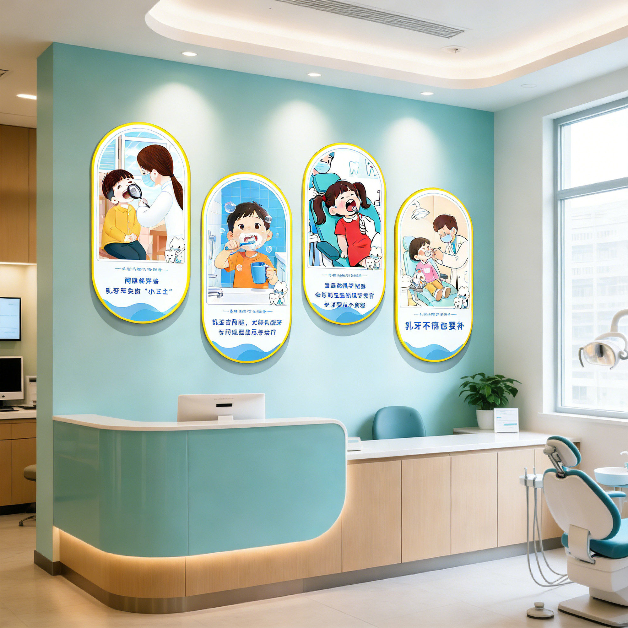 儿童口腔诊所墙面装饰牙科宣传挂画医院科室前台背景墙贴创意壁画,淘宝优惠券,粉丝福利购,淘宝优惠卷
