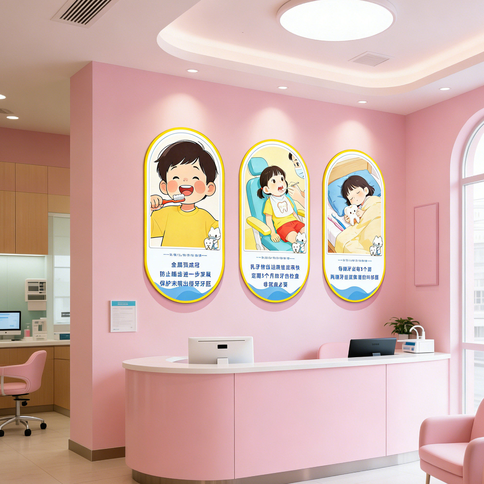 儿童口腔诊所墙面装饰牙科宣传挂画医院科室前台背景墙贴创意壁画,淘宝优惠券,粉丝福利购,淘宝优惠卷